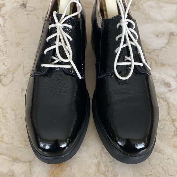 Wonders Smart Blackk / White Patent Block Heel Oxford Lace Up Shoes Ultra Light - Picture 10 of 16